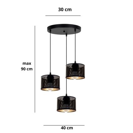 Lestenec na vrvici ALDO 3xE27/60W/230V premer 40 cm črna