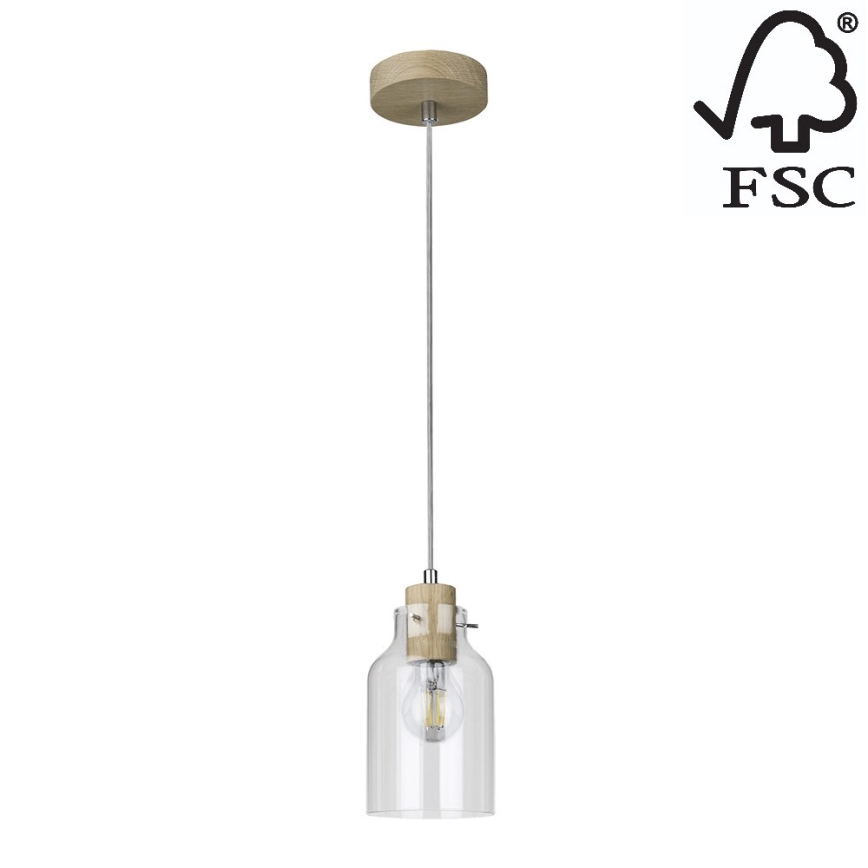 Lestenec na vrvici ALESSANDRO 1xE27/60W/230V hrast - FSC certifikat