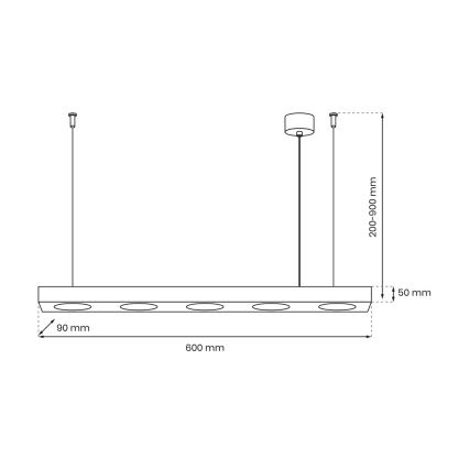 Lestenec na vrvici ALEXANDER 5xGX53/12W/230V črn