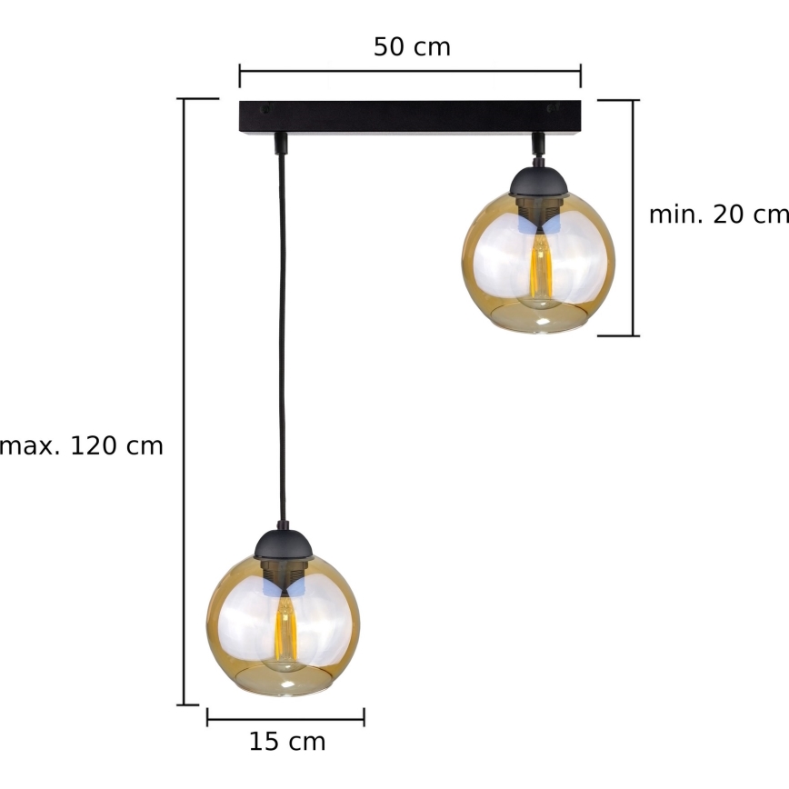 Lestenec na vrvici AMBRE BLACK 2xE27/60W/230V