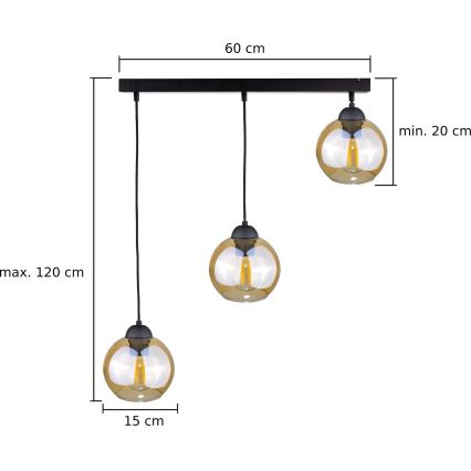 Lestenec na vrvici AMBRE BLACK 3xE27/60W/230V