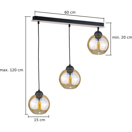 Lestenec na vrvici AMBRE WOOD 3xE27/60W/230V