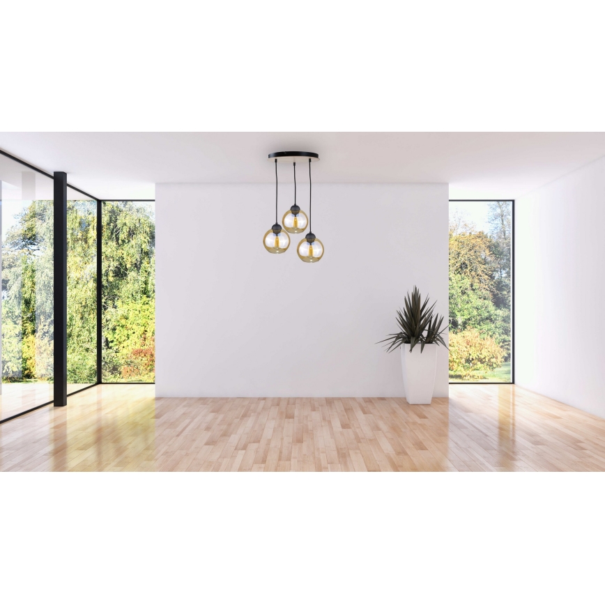 Lestenec na vrvici AMBRE WOOD 3xE27/60W/230V premer 30 cm