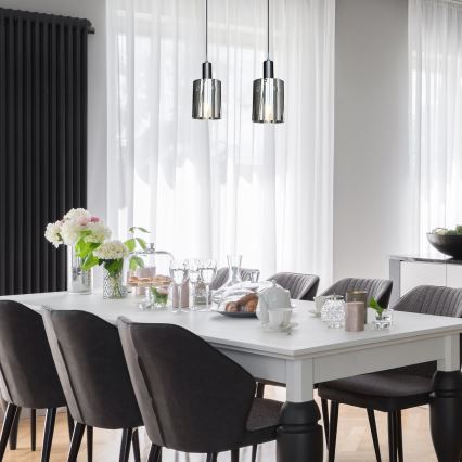Lestenec na vrvici ARCADIA 1xE27/60W/230V pr. 13 cm črna/dimna