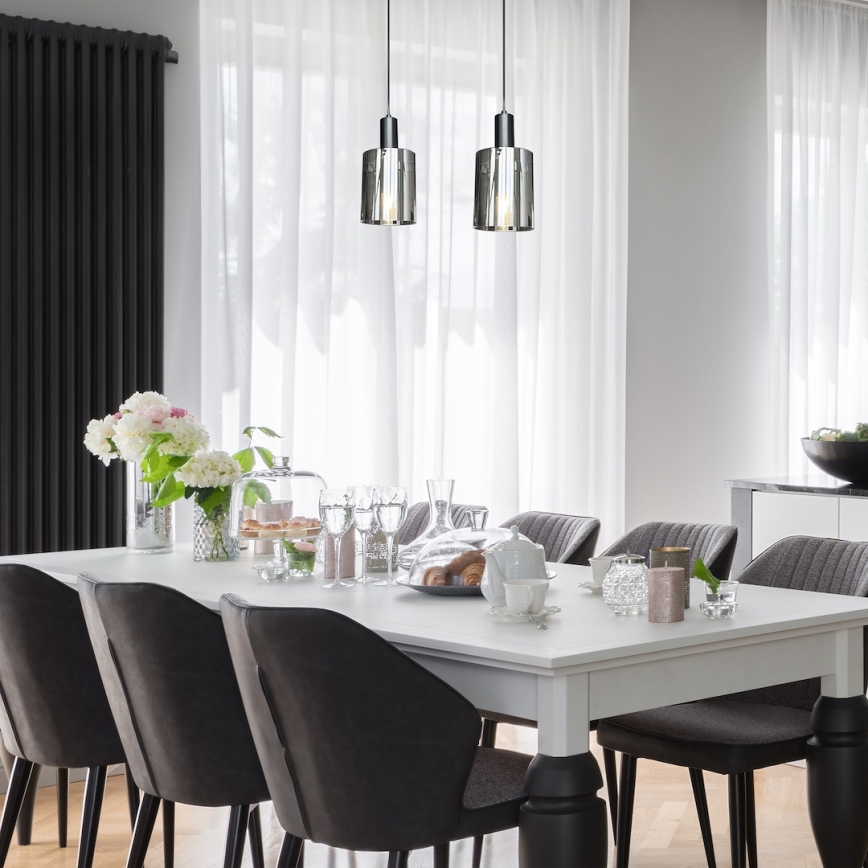 Lestenec na vrvici ARCADIA 1xE27/60W/230V pr. 13 cm črna/dimna