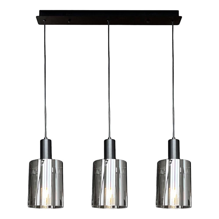 Lestenec na vrvici ARCADIA 3xE27/60W/230V črna/dimna