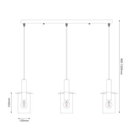 Lestenec na vrvici ARCADIA 3xE27/60W/230V črna/dimna