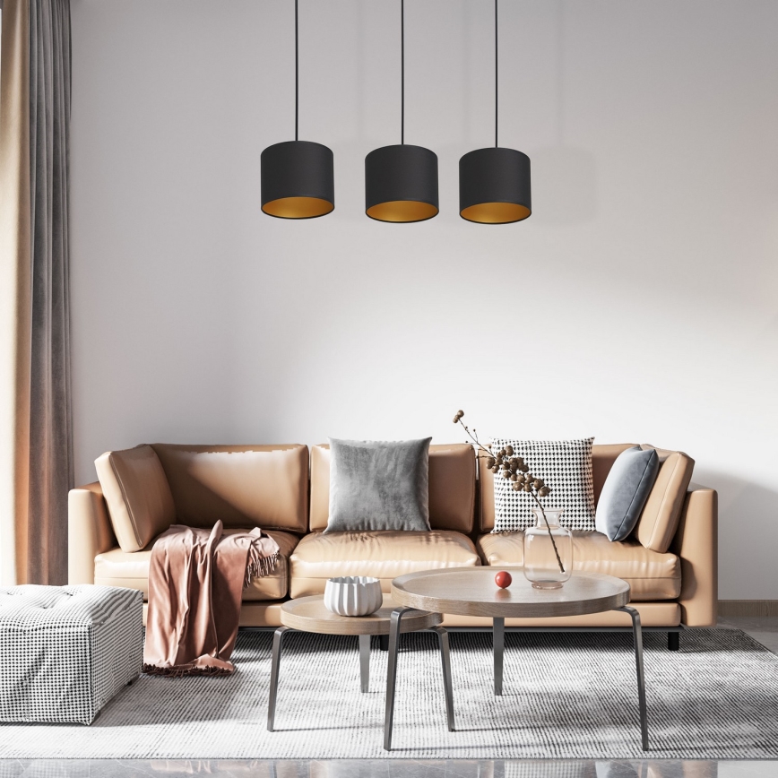 Lestenec na vrvici ARDEN 3xE27/60W/230V črna/zlata