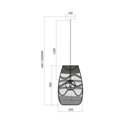 Lestenec na vrvici ARONA 1xG9/9W/230V pr. 25 cm ratan/črna