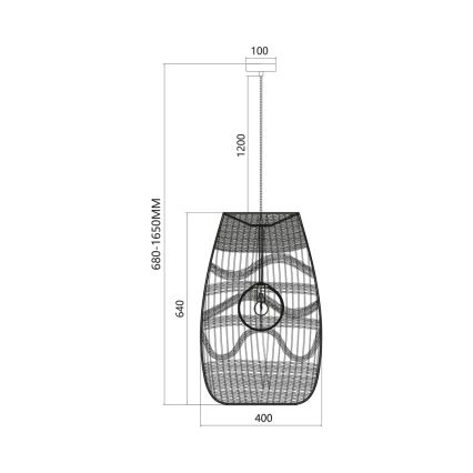 Lestenec na vrvici ARONA 1xG9/9W/230V pr. 40 cm ratan/črna