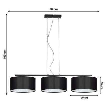 Lestenec na vrvici ASTRA 3xE27/60W/230V črna