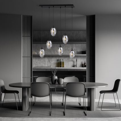 Lestenec na vrvici ASTRAL 6xE14/10W/230V črna/dimna