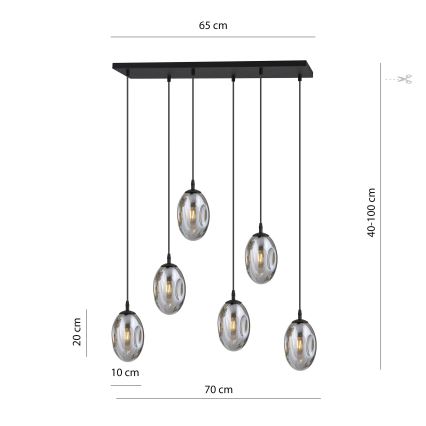 Lestenec na vrvici ASTRAL 6xE14/10W/230V črna/dimna