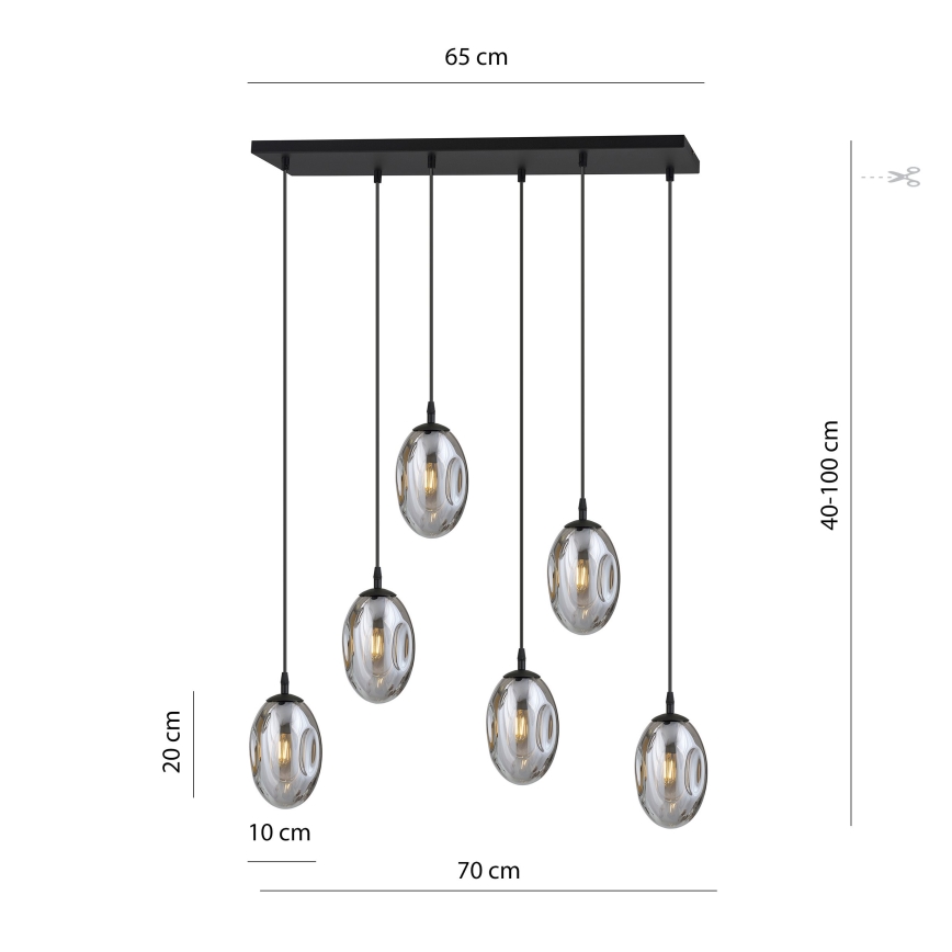 Lestenec na vrvici ASTRAL 6xE14/10W/230V črna/dimna