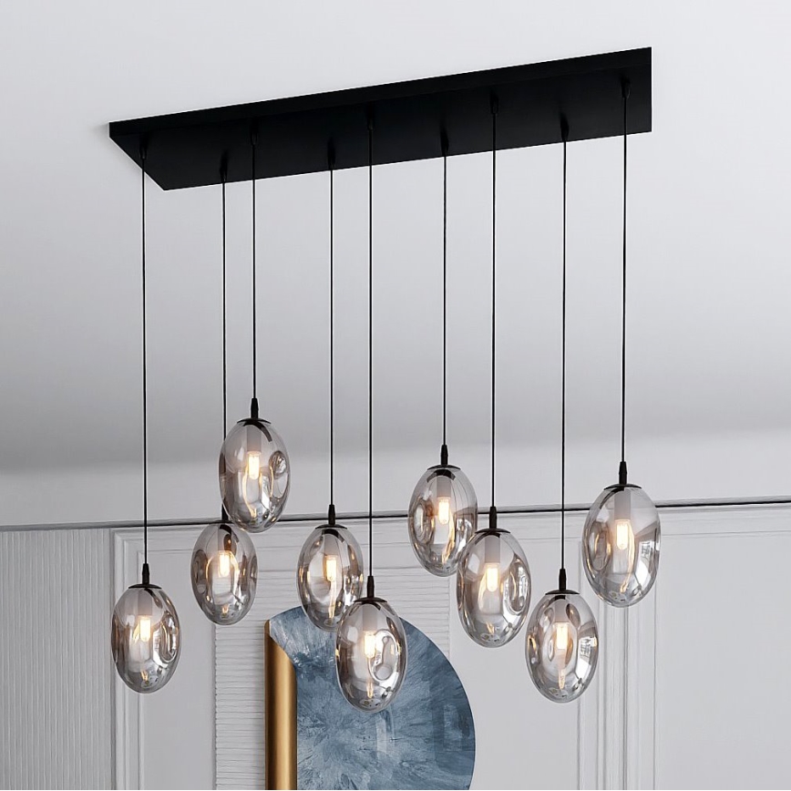 Lestenec na vrvici ASTRAL 9xE14/10W/230V črna/dimna