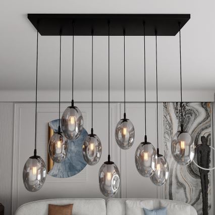 Lestenec na vrvici ASTRAL 9xE14/10W/230V črna/dimna