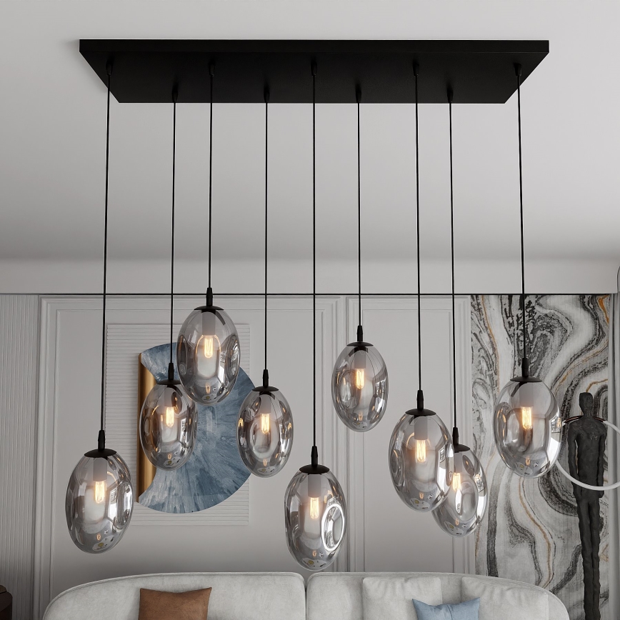 Lestenec na vrvici ASTRAL 9xE14/10W/230V črna/dimna