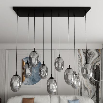 Lestenec na vrvici ASTRAL 9xE14/10W/230V črna/dimna