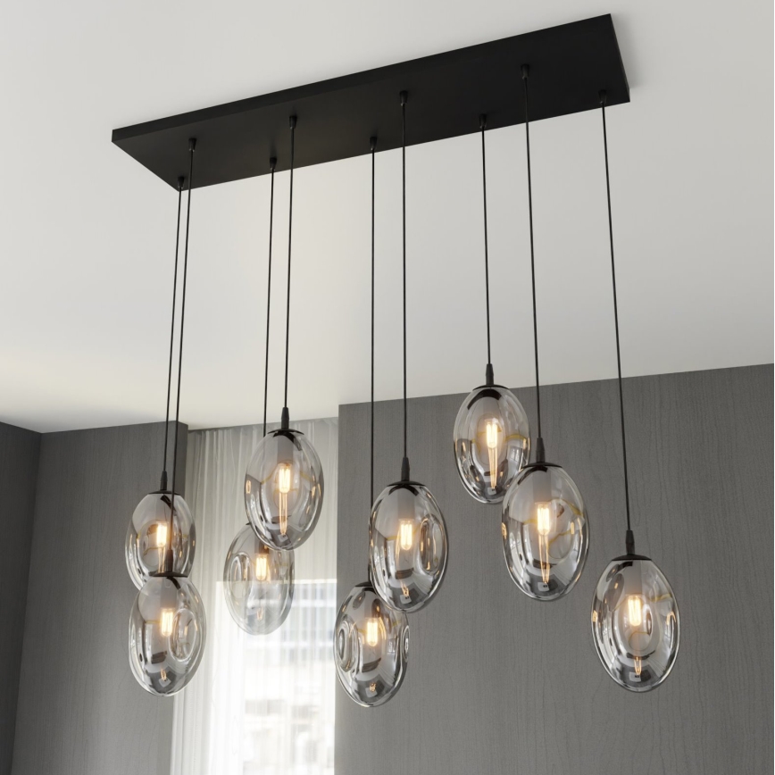 Lestenec na vrvici ASTRAL 9xE14/10W/230V črna/dimna