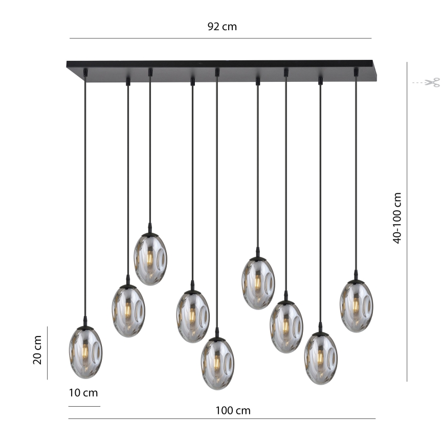 Lestenec na vrvici ASTRAL 9xE14/10W/230V črna/dimna