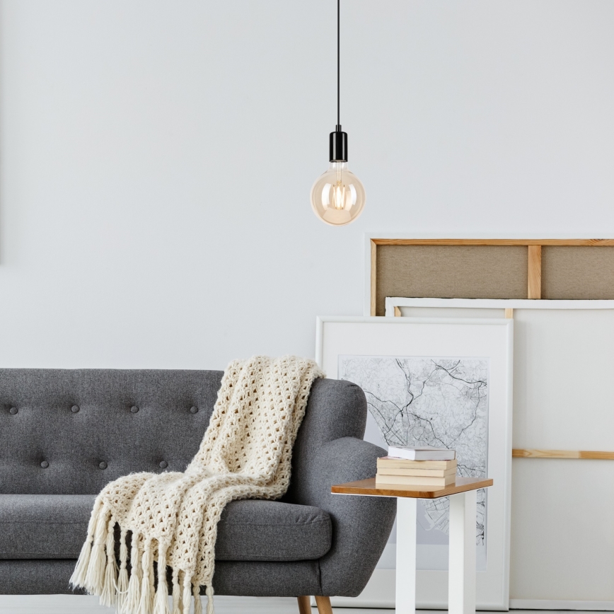 Lestenec na vrvici ASTRID 1xE27/60W/230V črna sijajna