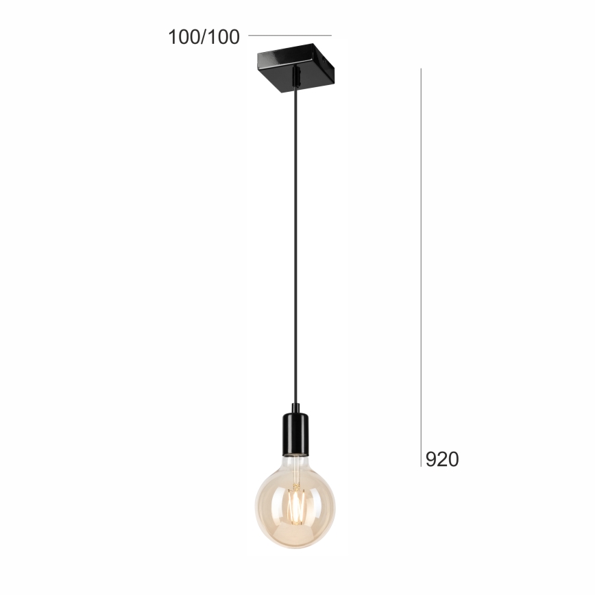 Lestenec na vrvici ASTRID 1xE27/60W/230V črna sijajna