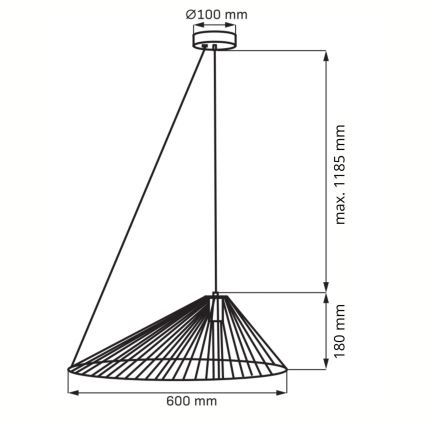 Lestenec na vrvici AURORA 1xE27/20W/230V pr. 60 cm črna