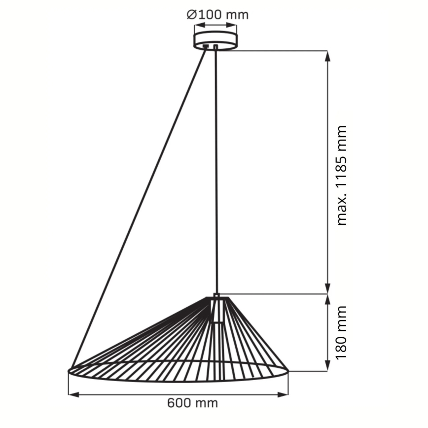 Lestenec na vrvici AURORA 1xE27/20W/230V pr. 60 cm črna