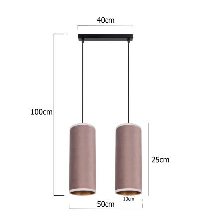 Lestenec na vrvici AVALO 2xE27/60W/230V roza/baker