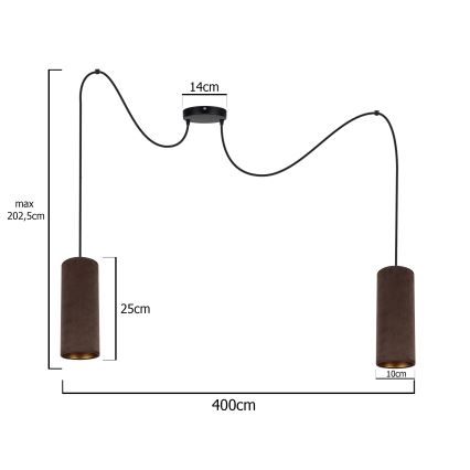Lestenec na vrvici AVALO 2xE27/60W/230V spider rjava/baker