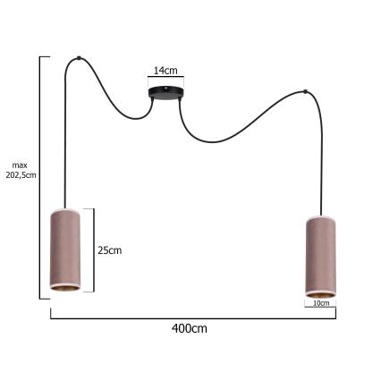 Lestenec na vrvici AVALO 2xE27/60W/230V spider roza/baker