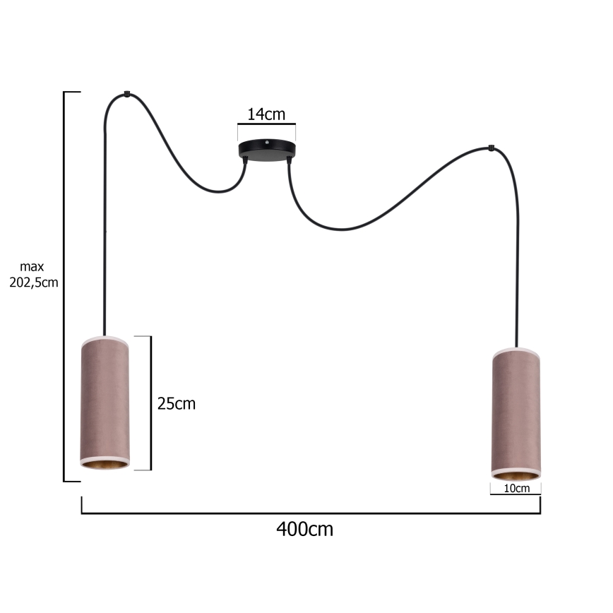 Lestenec na vrvici AVALO 2xE27/60W/230V spider roza/baker