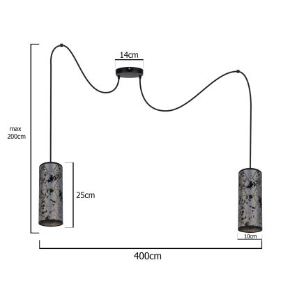 Lestenec na vrvici AVALO 2xE27/60W/230V spider siva/črna
