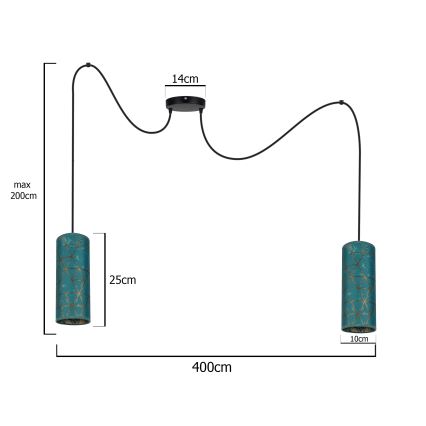 Lestenec na vrvici AVALO 2xE27/60W/230V spider turkizna/zlata