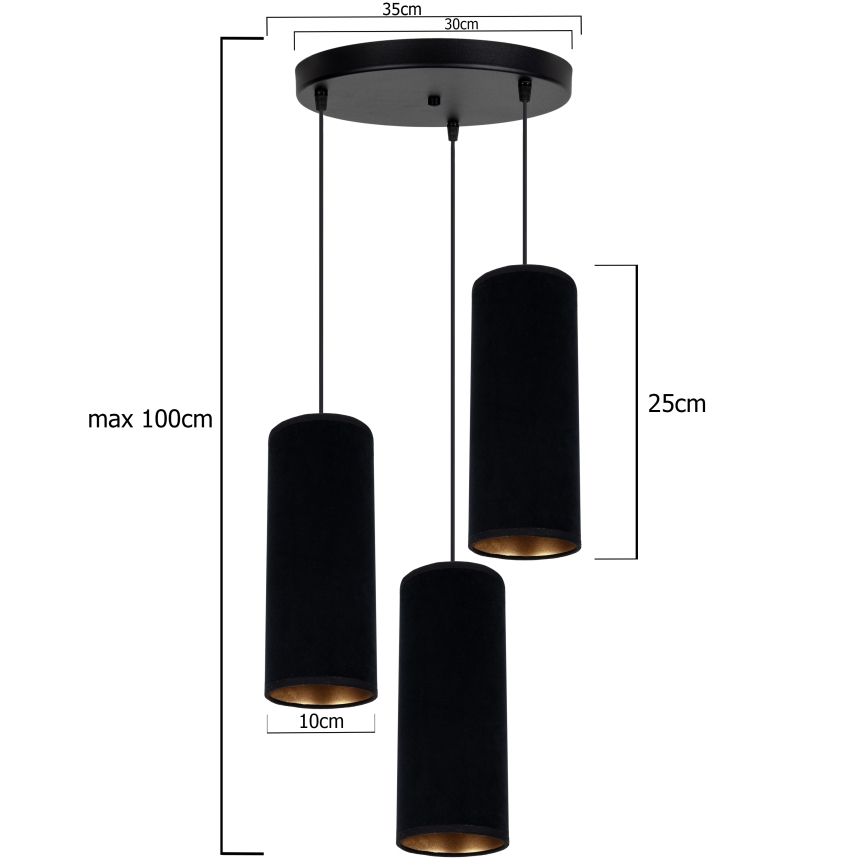Lestenec na vrvici AVALO 3xE27/60W/230V premer 35 cm črna