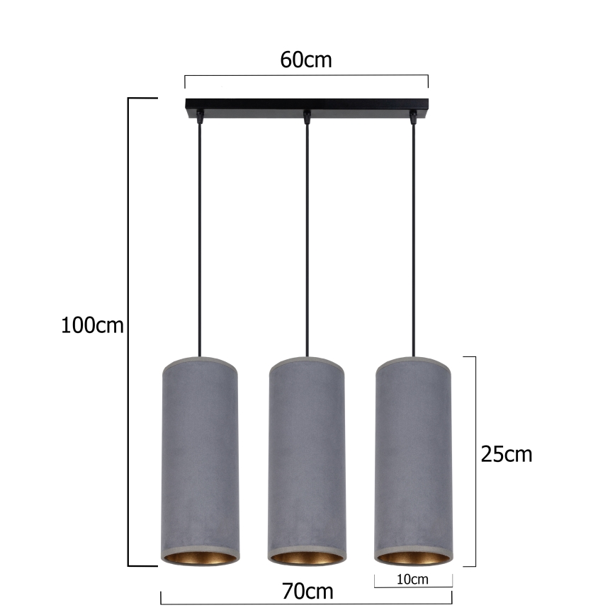 Lestenec na vrvici AVALO 3xE27/60W/230V siva