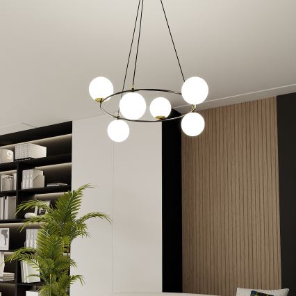 Lestenec na vrvici AZURA 6xE14/10W/230V črna/bela