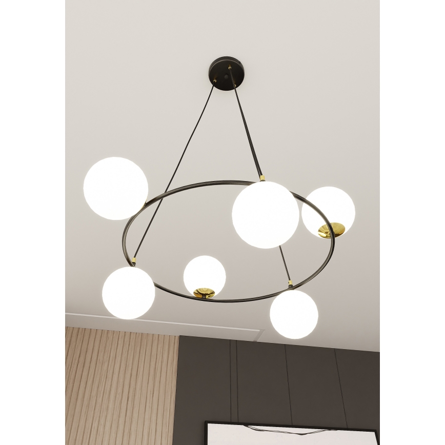 Lestenec na vrvici AZURA 6xE14/10W/230V črna/bela