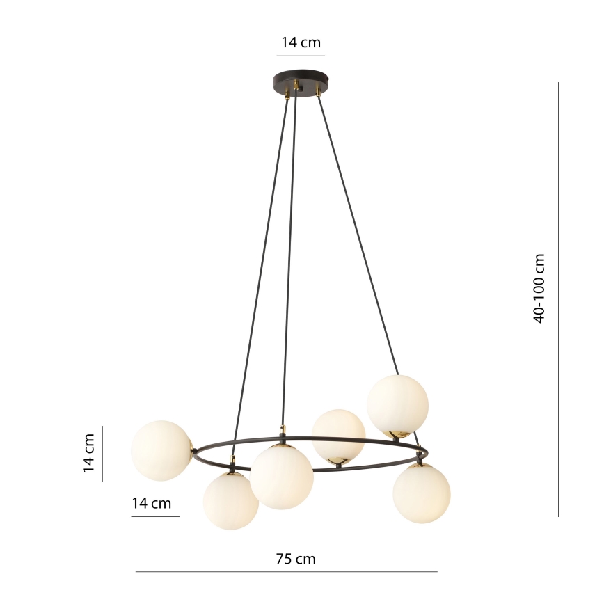 Lestenec na vrvici AZURA 6xE14/10W/230V črna/bela