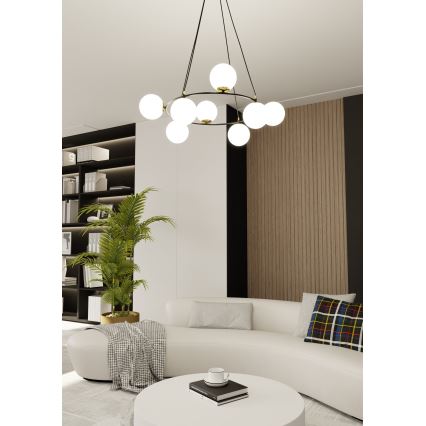 Lestenec na vrvici AZURA 8xE14/10W/230V črna/bela