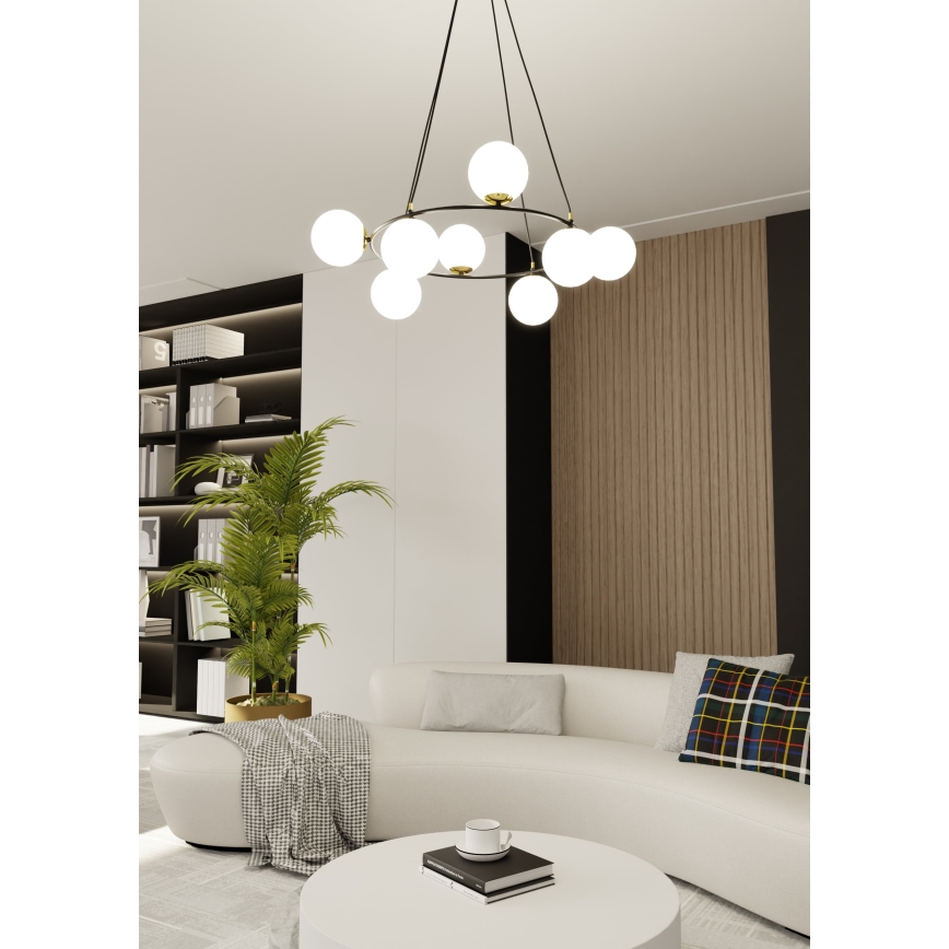 Lestenec na vrvici AZURA 8xE14/10W/230V črna/bela