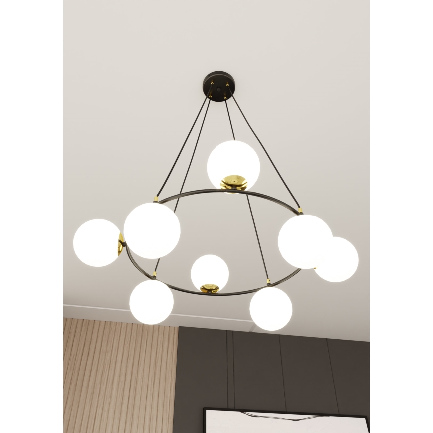 Lestenec na vrvici AZURA 8xE14/10W/230V črna/bela