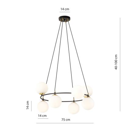 Lestenec na vrvici AZURA 8xE14/10W/230V črna/bela