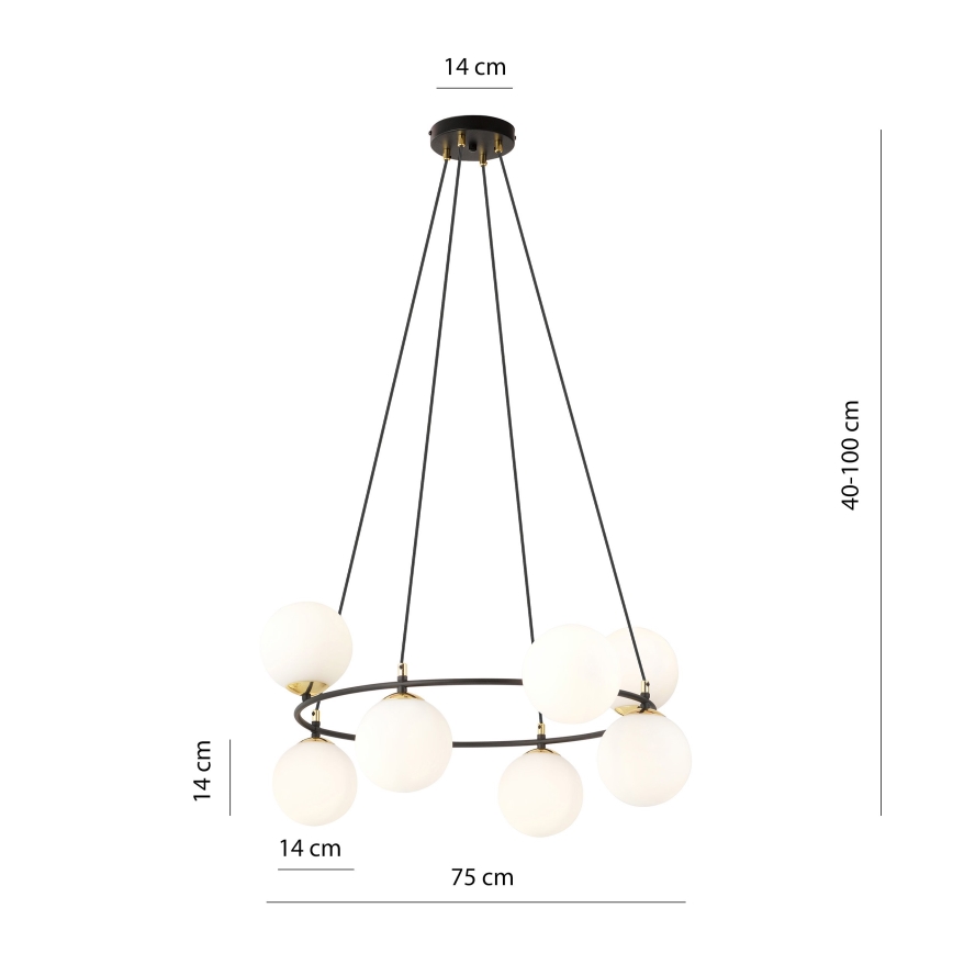 Lestenec na vrvici AZURA 8xE14/10W/230V črna/bela