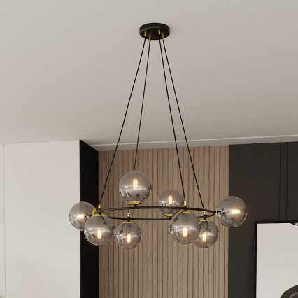 Lestenec na vrvici AZURA 8xE14/10W/230V črna/siva
