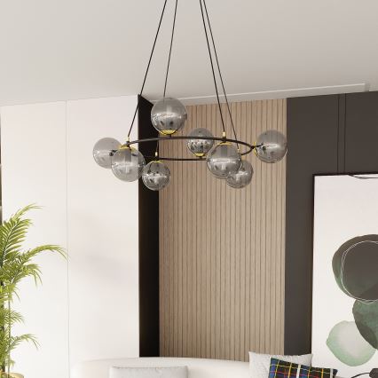 Lestenec na vrvici AZURA 8xE14/10W/230V črna/siva