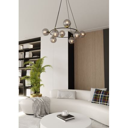 Lestenec na vrvici AZURA 8xE14/10W/230V črna/siva