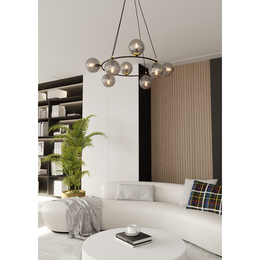 Lestenec na vrvici AZURA 8xE14/10W/230V črna/siva