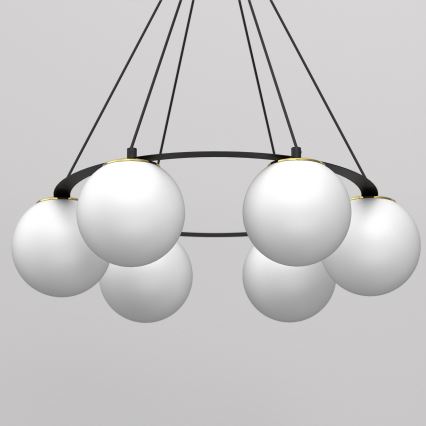 Lestenec na vrvici BALLO 6xE27/15W/230V črna/bela