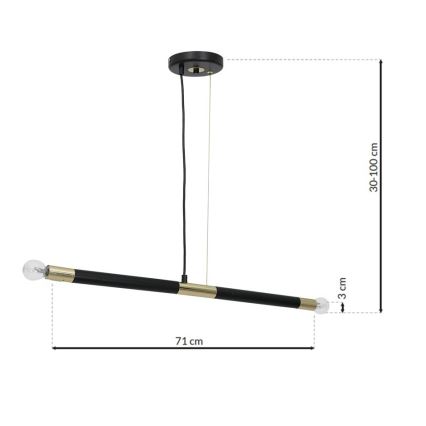 Lestenec na vrvici BASTONE 2xE14/40W/230V črna/zlata